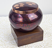 Wooden barrel pet urn with name tag